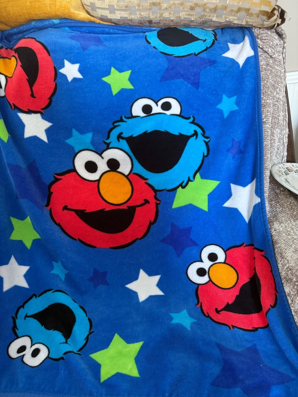Sesame Street Elmo Cookie Monster Blue Blanket 30x45
